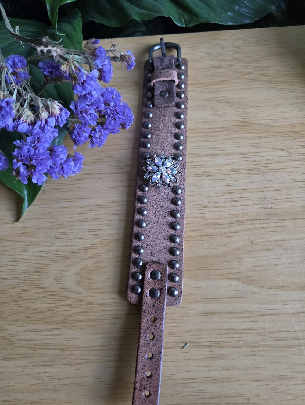 Floral Rhinestone Boho Faux Leather Bracelet